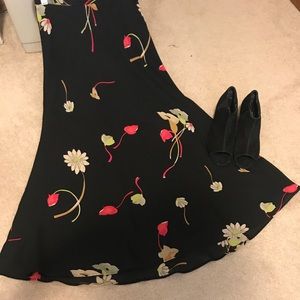 Casual Corner long black flower print skirt